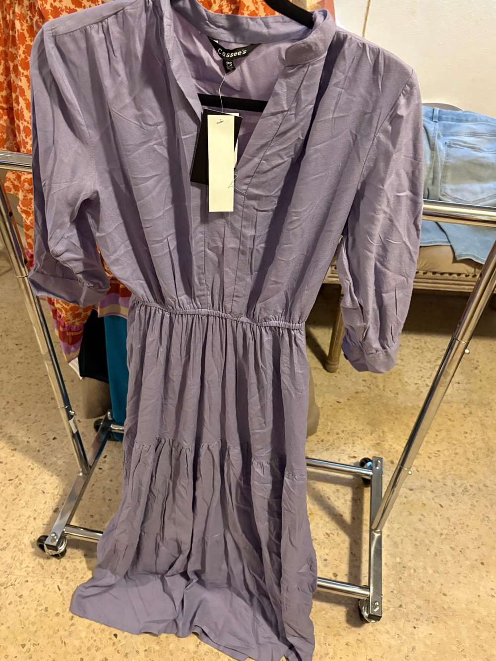Bundle 3 for $25. NWT Cassee's Petite Lavender V-Neck Tiered Maxi Dress. Size S.